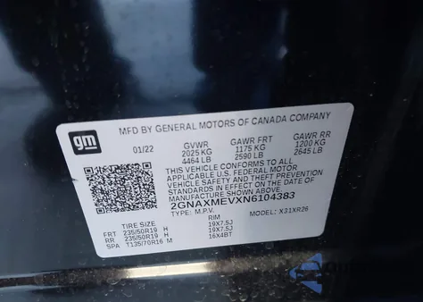 2022 Chevrolet Equinox Fwd Rs z USA, uszkodzony, nr VIN 2GNAXMEVXN6104383